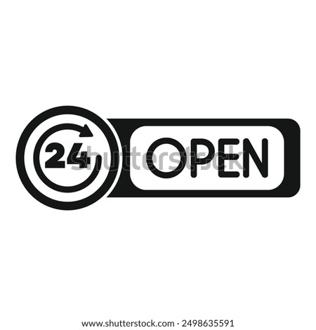 Simple black and white icon showing a business is open 24 hours a day