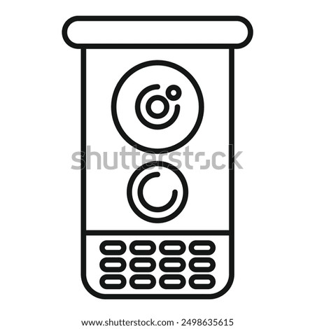 Simple line icon of an intercom system, featuring a speaker, microphone, and keypad