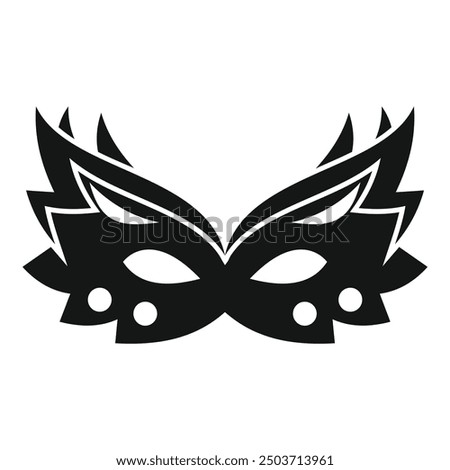 Black carnival mask with feathers pointing upwards representing carnival and celebration