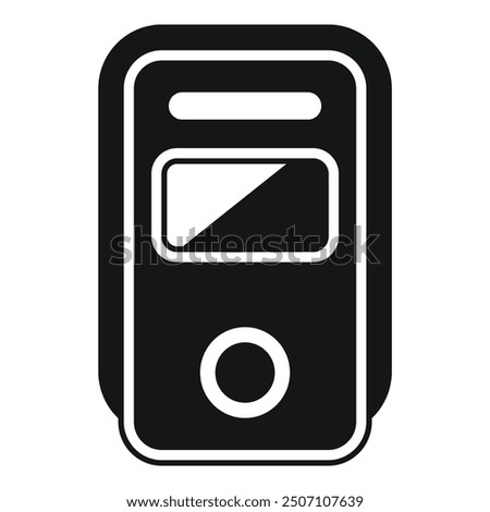 Simple vector icon representing a music player, featuring a prominent central button and a sleek design