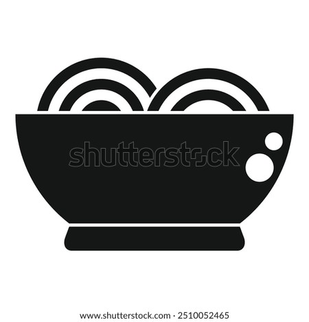 This vector illustration features a simple yet iconic design of a bowl overflowing with noodles, perfect for projects related to food, restaurants, and asian cuisine