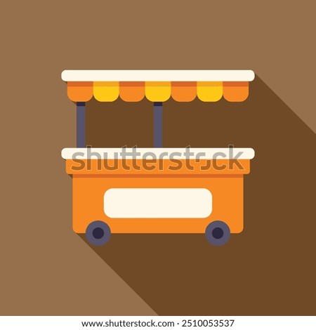 Empty food cart with canopy casting long shadow, perfect for representing food vending