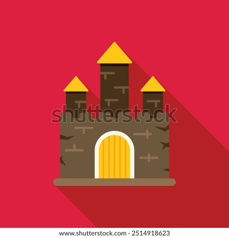 Medieval stone castle is standing tall on a solid foundation, featuring a sturdy structure, a grand entrance, and three towering structures, symbolizing strength and security