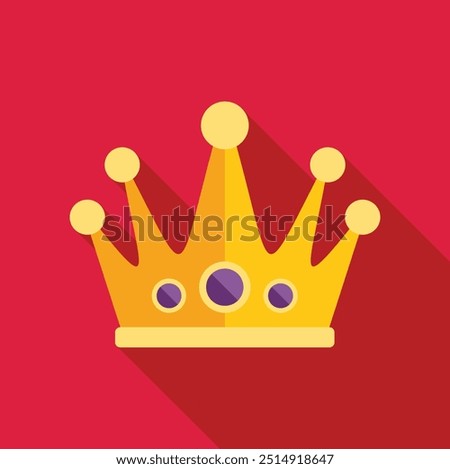 Golden crown with purple gems is standing out on a red background, evoking concepts of royalty, power and authority