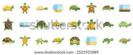 This set of turtle icons is perfect for projects related to nature, wildlife, or pets