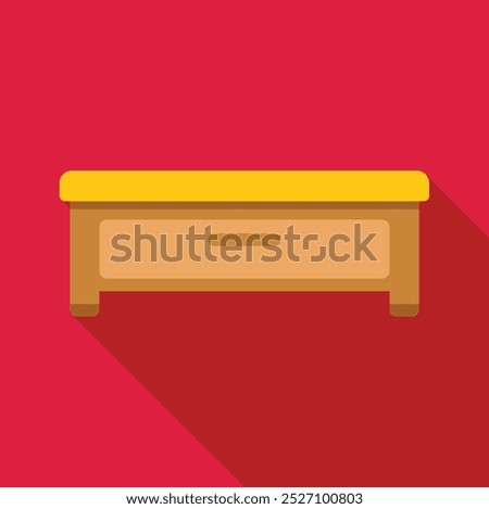 Simple vector illustration of a wooden nightstand with one drawer casting shadow on the wall, isolated on a red background