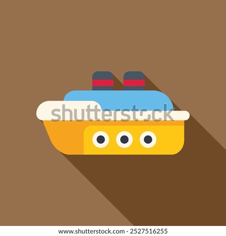 Minimalist vector illustration of a yellow cruise ship sailing on the ocean, perfect for travel and tourism related projects