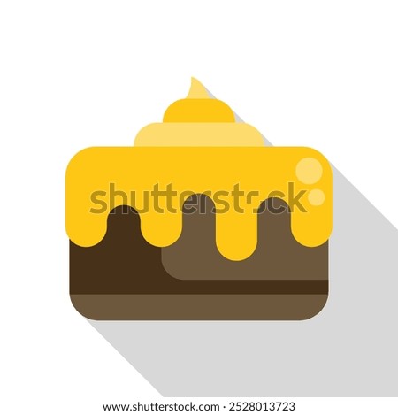 This vector illustration features a delicious square cake with dripping yellow icing and swirls, perfect for projects related to desserts, baking, and celebrations