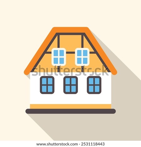 Simple vector icon of a small detached house with attic windows casting a long shadow