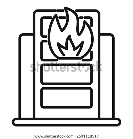 Server room fire burning data loss icon, outline style