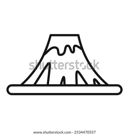 Simple black and white vector icon representing a volcano erupting