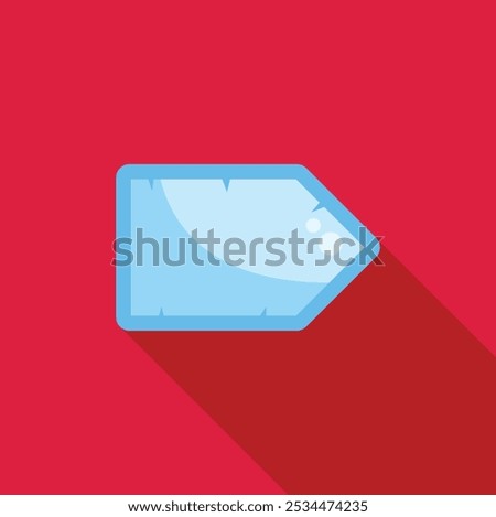 Blank, blue price tag casts a shadow on a red background