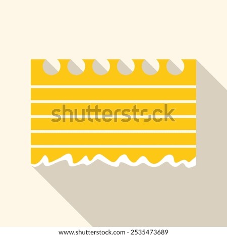 Yellow notepad paper with lines torn off from the bottom, casting a shadow on a light background