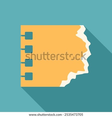 Yellow notepad with metal spiral binding at left and torn off paper at right showing blank page with long shadow on turquoise background