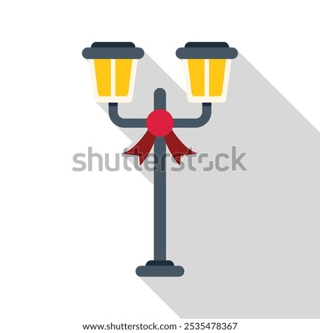 Festive street lamp adorned with a red ribbon, adding a touch of holiday cheer to the urban landscape