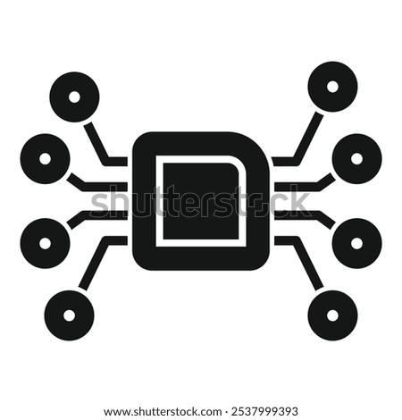 Simple vector icon of a microchip connecting with circuit wires, representing computer science and technology