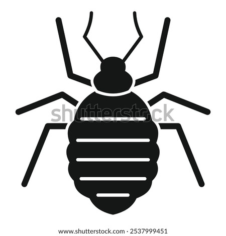 Simple glyph vector icon of a black striped aphid insect spreading on a plant