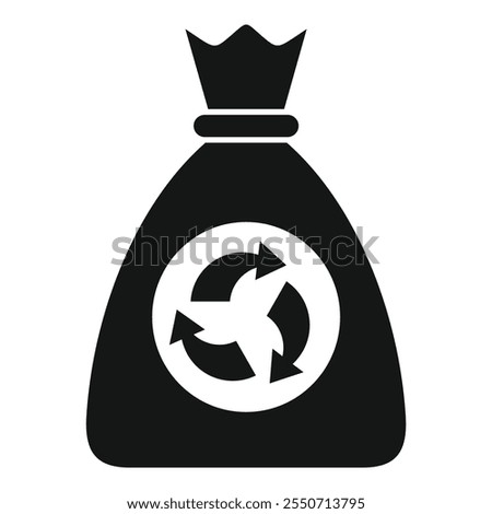 Black recycle trash bag icon with three arrows forming a circle, symbolizing the continuous process of recycling