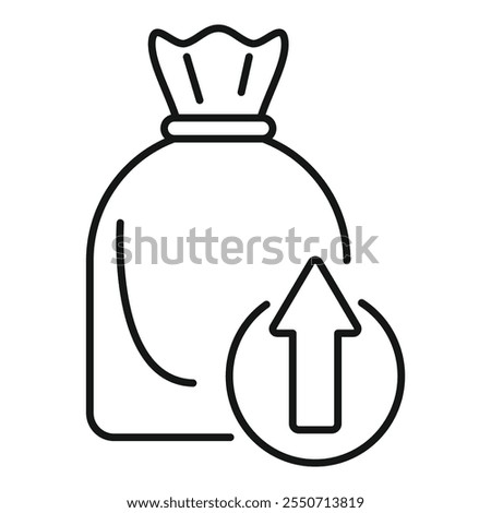 Simple upload icon in a circle superimposed over a storage bag representing saving data online