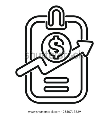 Clipboard showing growing money with an upward arrow trend line, representing successful financial planning and investment