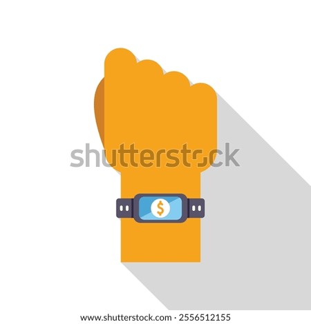 Hand with smartwatch showing dollar sign for nfc contactless payment transaction