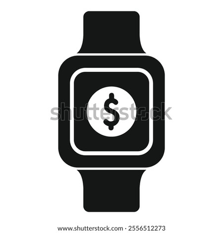 Black silhouette icon of a smartwatch displaying a dollar sign, representing mobile payment and finance technology