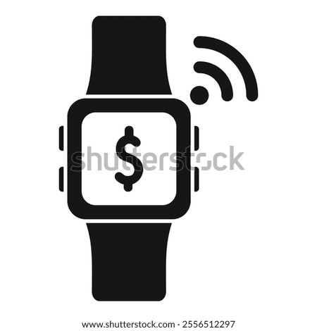 Black and white icon of a smartwatch displaying a dollar sign, representing contactless payment via nfc technology