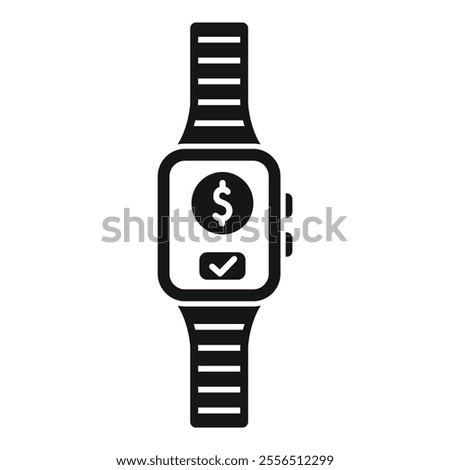 Smartwatch showing dollar symbol indicating a completed nfc payment transaction