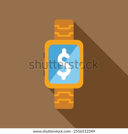 Smartwatch with a dollar sign on the screen suggesting mobile payment, online banking and finance technology