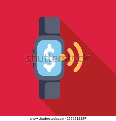 Smartwatch sending wireless payment with nfc technology, showing dollar sign on screen