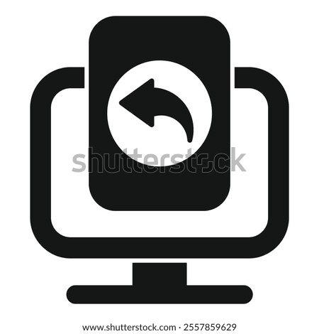 Black and white icon of a computer displaying a document with a return arrow