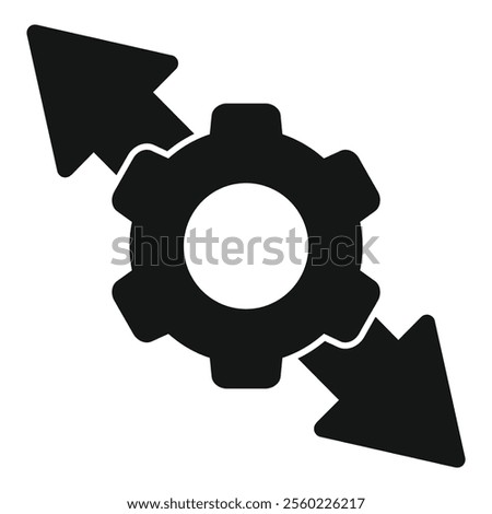 Black silhouette of a gear wheel with two arrows pointing in opposite directions, representing a change in trend or strategy