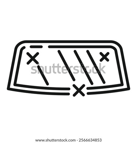 Simple line icon of a car windshield showing cracks and damage