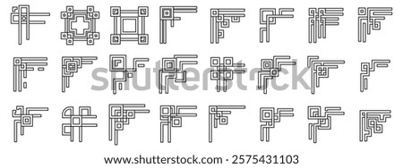  Chinese corner icons set. Set of twenty decorative corner elements with geometric shapes, offering various options for design projects