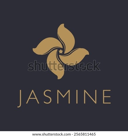 Jasmine flower spa holistic wellness logo design blue background gold