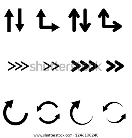 Black flat arrows set. Bold style. Vector illustration isolated on white background