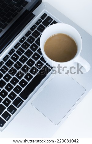 Coffee on Laptop / Coffee Break at Office /  Office Environment