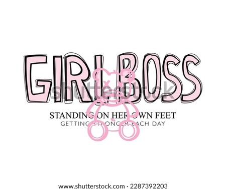 Girl boss pink slogan typography. Teddy bear drawing. Vector illustration design for fashion graphics, t shirt print.