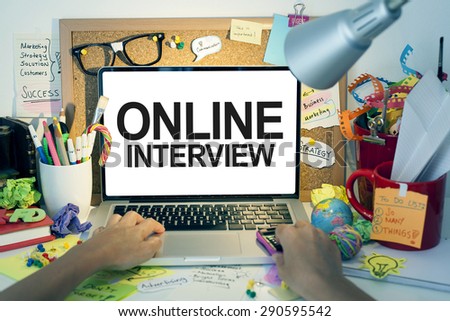 Online Interview / Business interview on internet with laptop