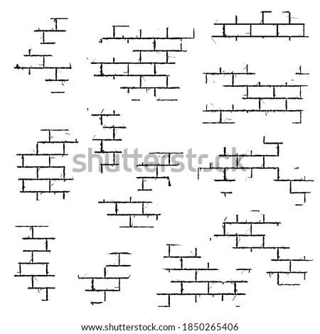 Texture of a brick wall. Abstract background of white brick masonry. Running masonry. Vector illustration. Brick wall under old plaster. Pieces of a brick wall. Brickwork elements. Foto stock © 