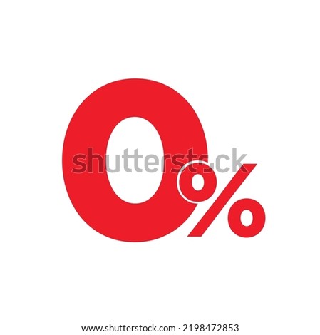 Vector red 0% text, 0 red percent, zero percent vector illustration. Sale discount.
