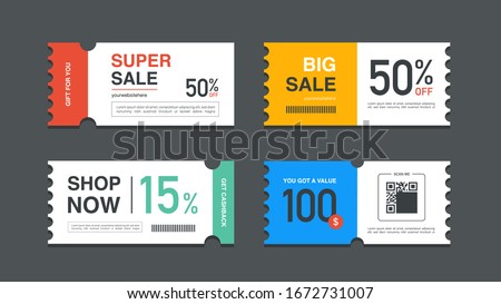 Set of coupon promotion sale for website, internet ads, social media or coupon. Big sale and super sale coupon discount. Coupon discount with vector illustration
