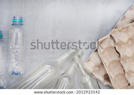 re-use and recycle,plastic, glass and egg cartons Foto stock © 