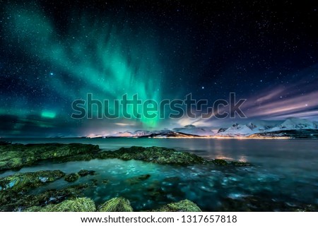 Similar – Image, Stock Photo Amazing view of starry sky over desert