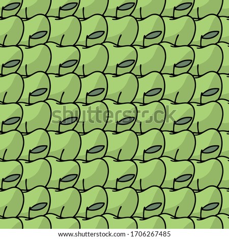 Seamless pattern with Granny Smith apples stacked on top of each other