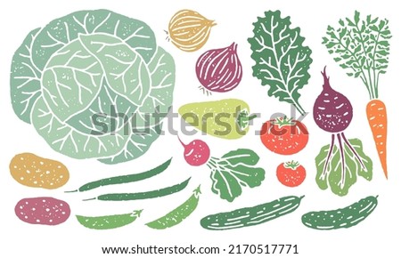 Set of local vegetables and fruits with grainy texture