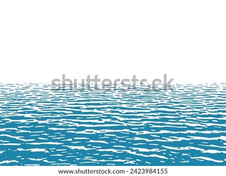 One-color blue water background with light ripples and horizon