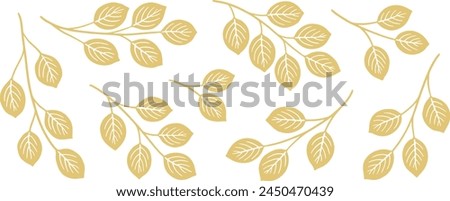 Hand drawn golden leafy branches