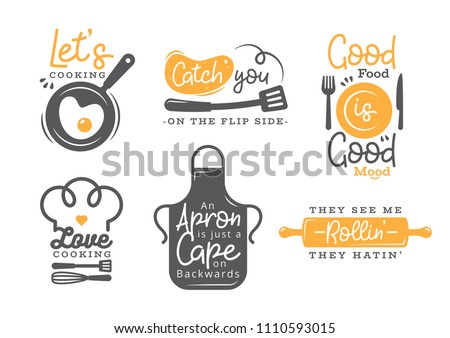 Set of Cooking Quotes Label, Typography and Lettering