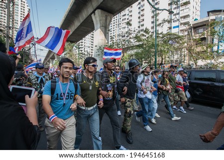 Massive street protests of the people who want political reform before the election. 2 february 2014 in Ratchathewi Bangkok, Thailand.